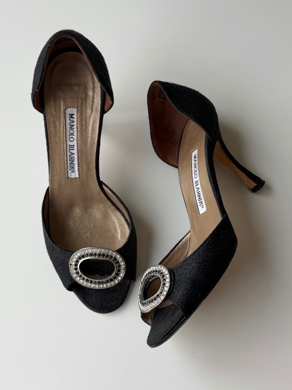 Vintage Manolo Blahnik crystal buckle d’Orsay heels, IT 35.5